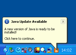 Informacja o dostępności aktualizacji Javy