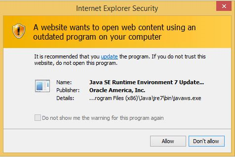 Zablokowana próba uruchomienia zewnętrznej nieaktualnej wersji oprogramowania Java